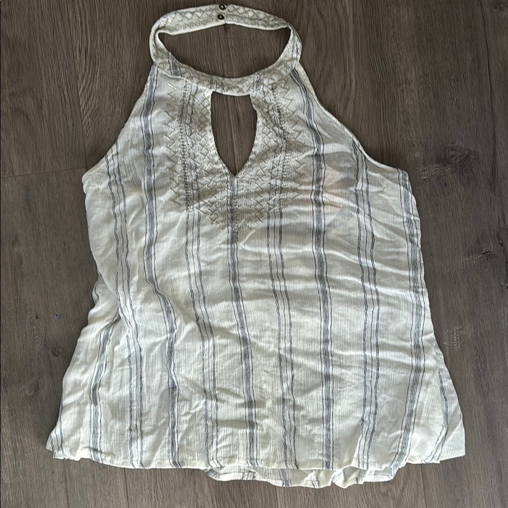 Women's Halter Neck Top - White/Gray/Blue